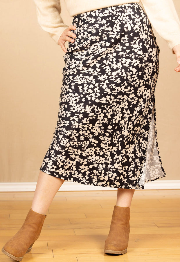 Side Slit Bias Maxi Skirt Ditsy Floral Print