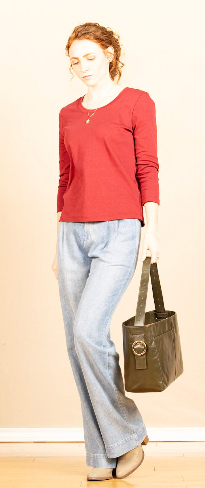 3/4 Sleeve Scoop Neck Knit Tee Pinot Noir