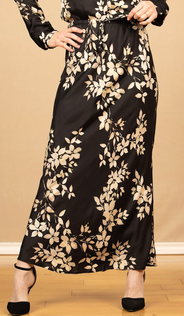 Bias Skirt with Tie Ivory Floral Print