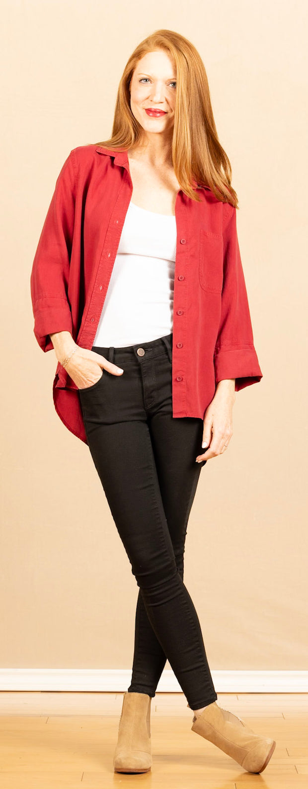 Shirt Tail Button Down Ruby Red