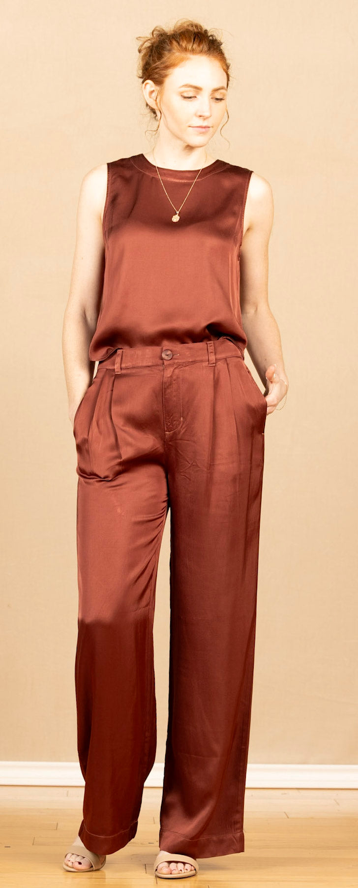 Pleated Wide Leg Trouser Brandy Wine