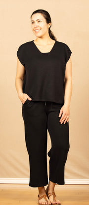 Pull On Wide Leg Crop Trouser Black