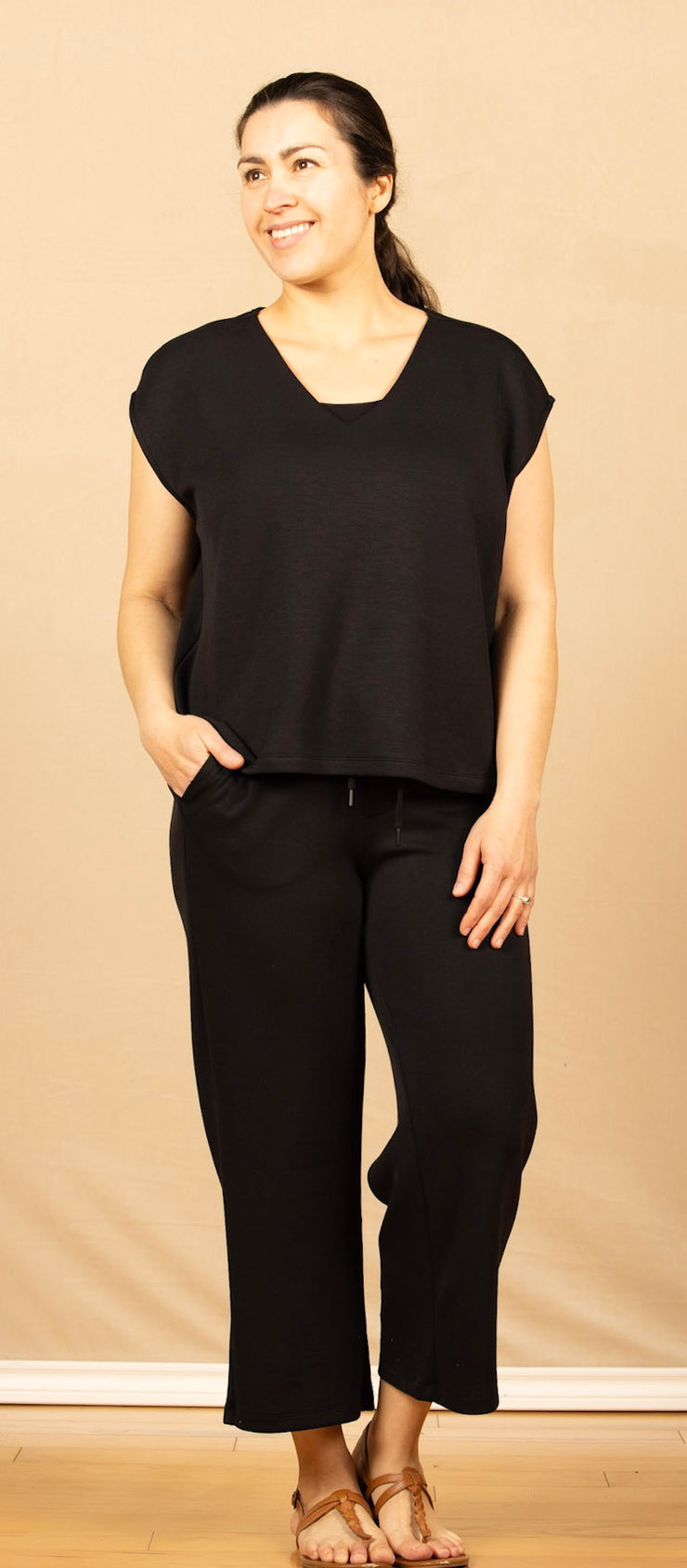 Dolman Sleeve V-Neck Top Black