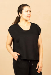 Dolman Sleeve V-Neck Top Black