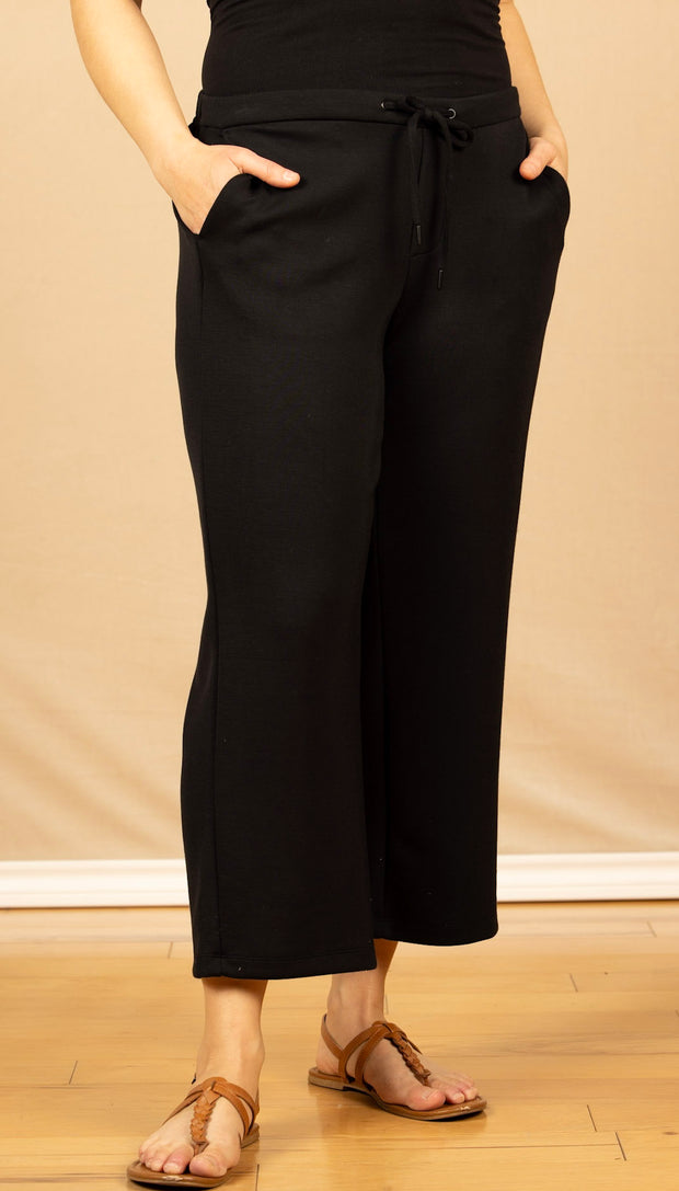 Pull On Wide Leg Crop Trouser Black