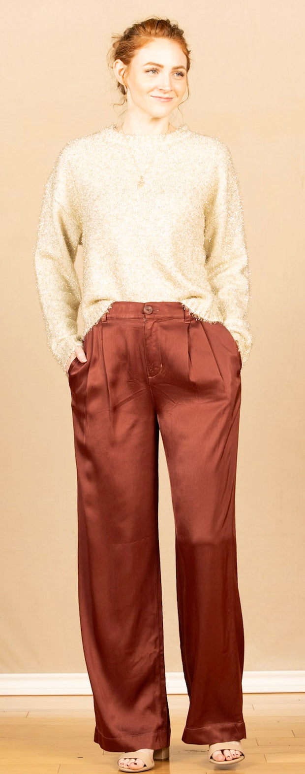 Pleated Wide Leg Trouser Brandy Wine