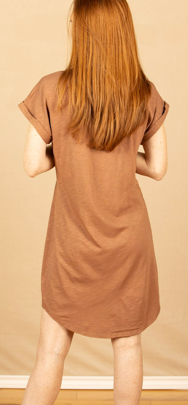 Roll Sleeve T-Shirt Dress Terracotta