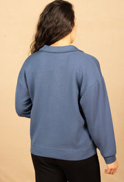 V-Neck Popover W/Collar Prussian Blue