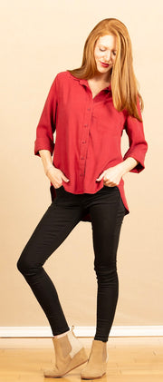 Shirt Tail Button Down Ruby Red