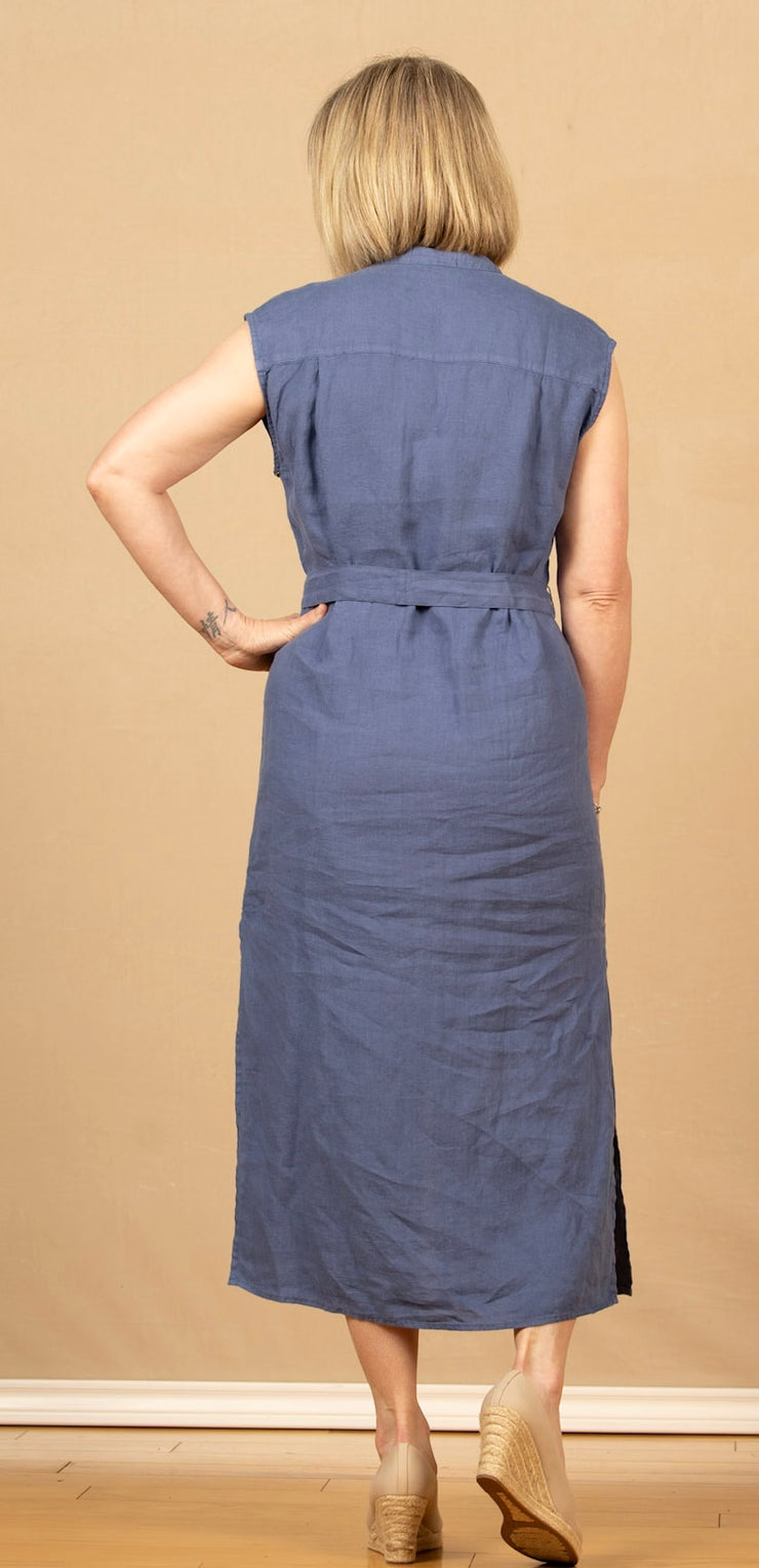 Cap Sleeve Button Front Midi Dress Antique Indigo