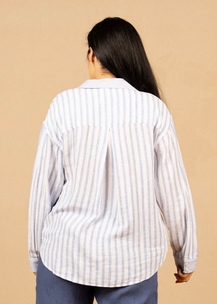 Contrast Pocket Boyfriend Shirt Blue Sky Stripe