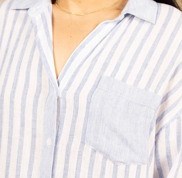 Contrast Pocket Boyfriend Shirt Blue Sky Stripe