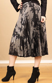 Hand Pleated Midi Skirt Silver Dye Print