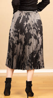 Hand Pleated Midi Skirt Silver Dye Print