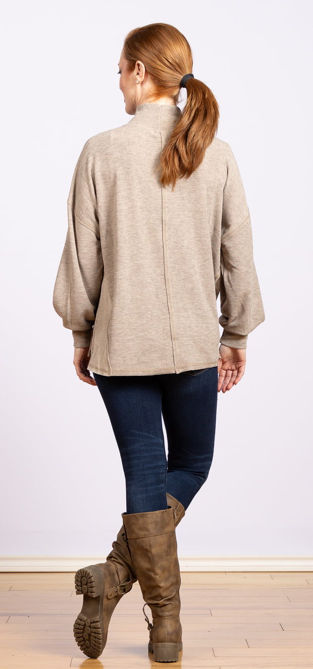 Pleated Sleeve Pullover Khaki