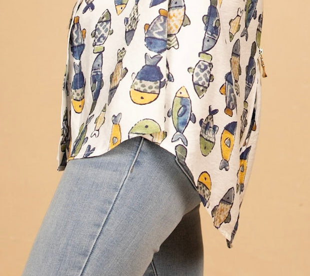 Printed Zip Back Shirt Fish