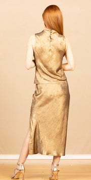 Side Slit Bias Maxi Skirt Gold Metallic