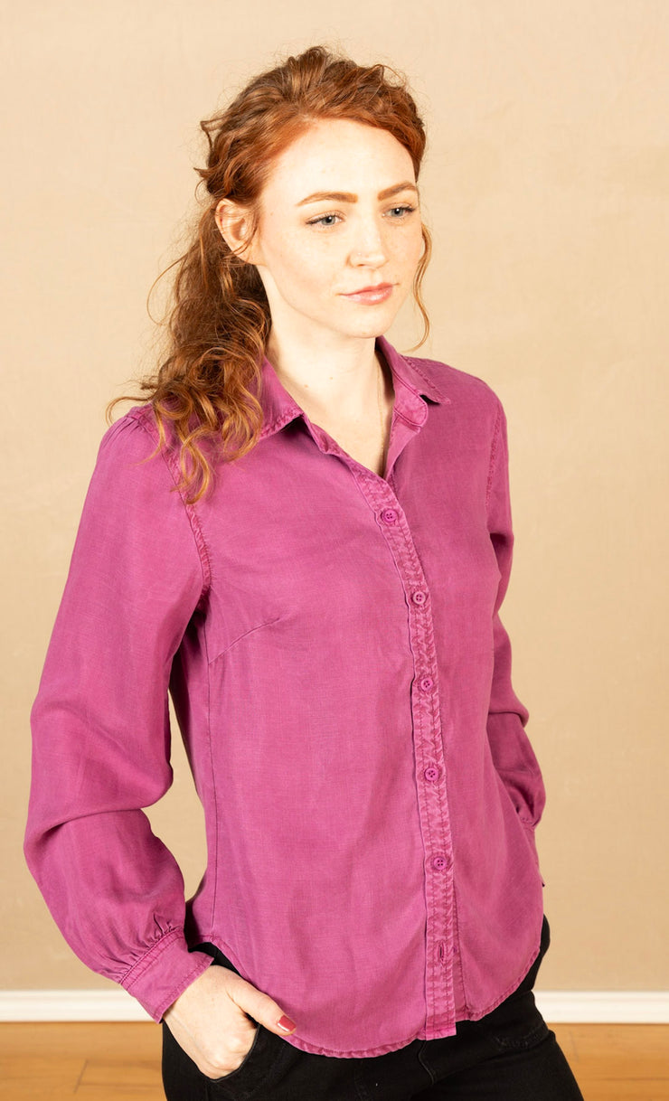 Fitted Button Down Purple Berry