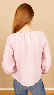 Shirred Raglan Tie Front Blouse Light Orchid