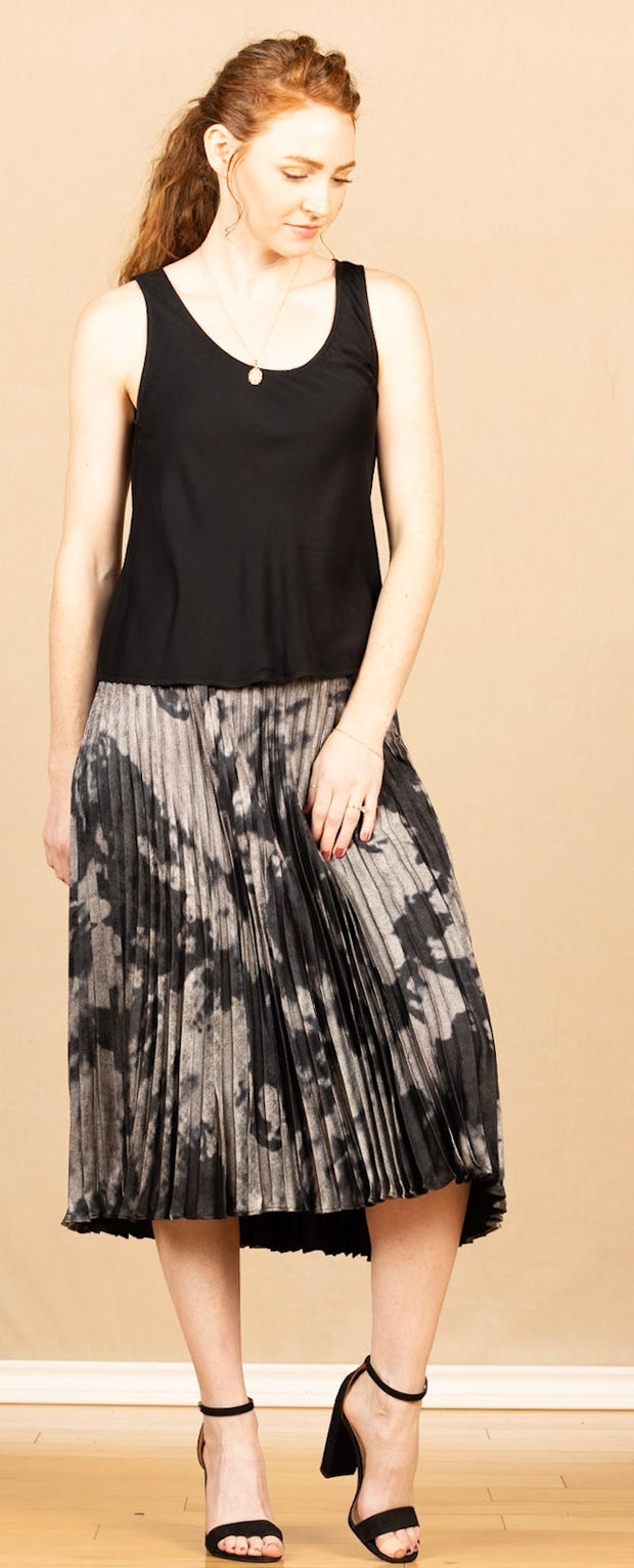 Hand Pleated Midi Skirt Silver Dye Print