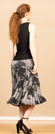 Hand Pleated Midi Skirt Silver Dye Print