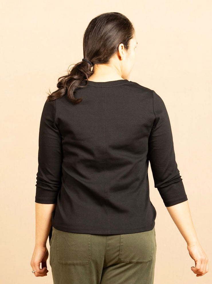 3/4 Sleeve Scoop Neck Knit Tee Black