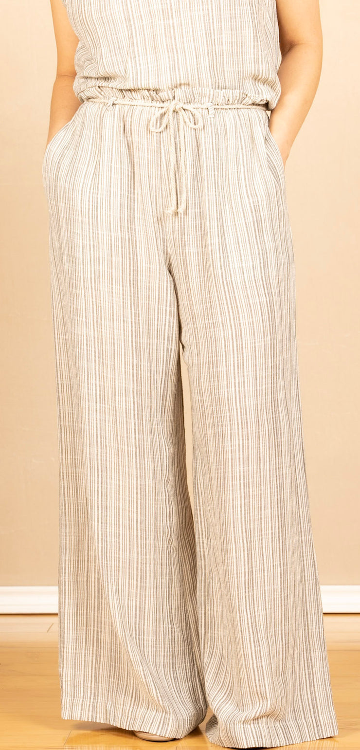 Drawcord Wide Leg Pant Eze Slub Stripe