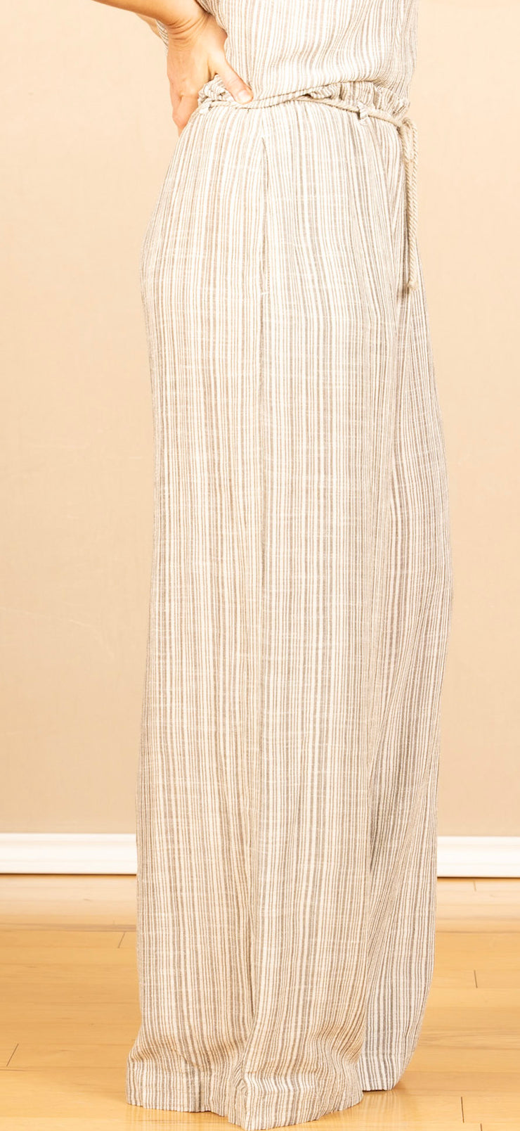 Drawcord Wide Leg Pant Eze Slub Stripe