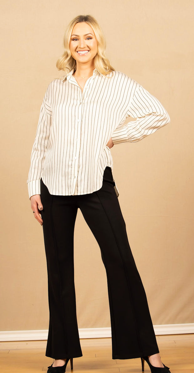 Oversized Button Down Ivory Lurex Stripe