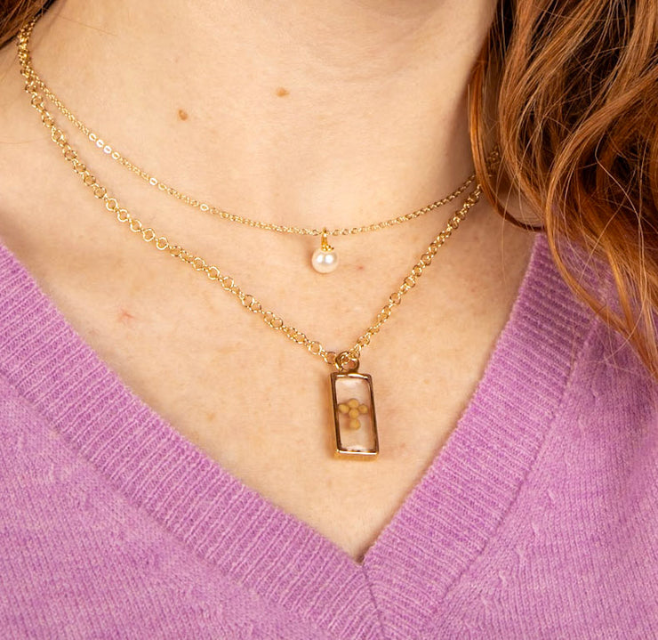 Rectangle Mustard Seed Necklace Gold
