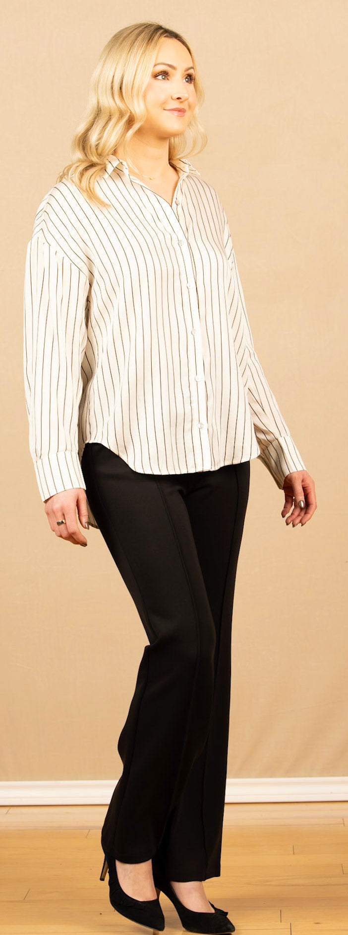 Oversized Button Down Ivory Lurex Stripe