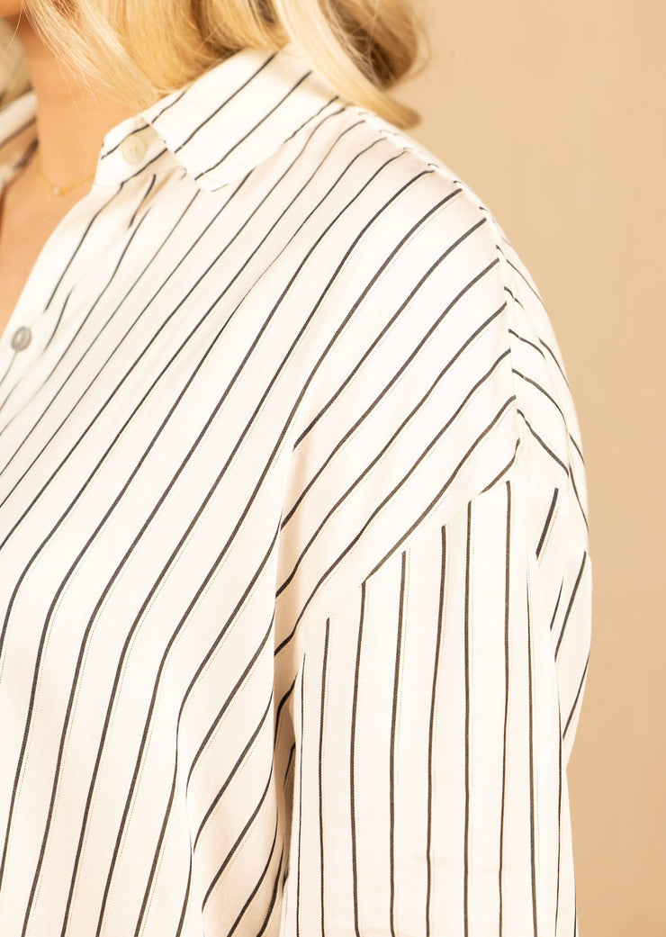 Oversized Button Down Ivory Lurex Stripe