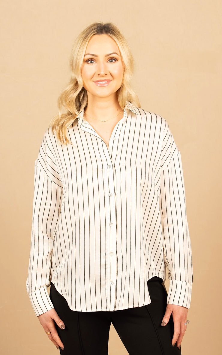 Oversized Button Down Ivory Lurex Stripe