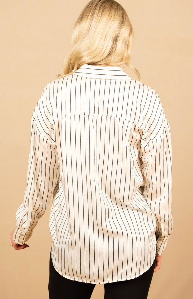 Oversized Button Down Ivory Lurex Stripe