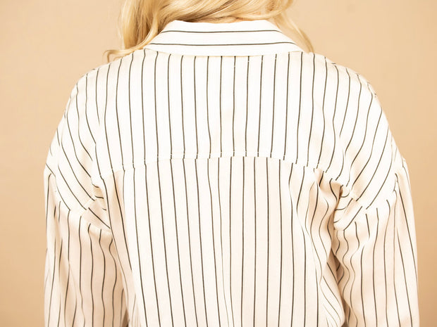 Oversized Button Down Ivory Lurex Stripe