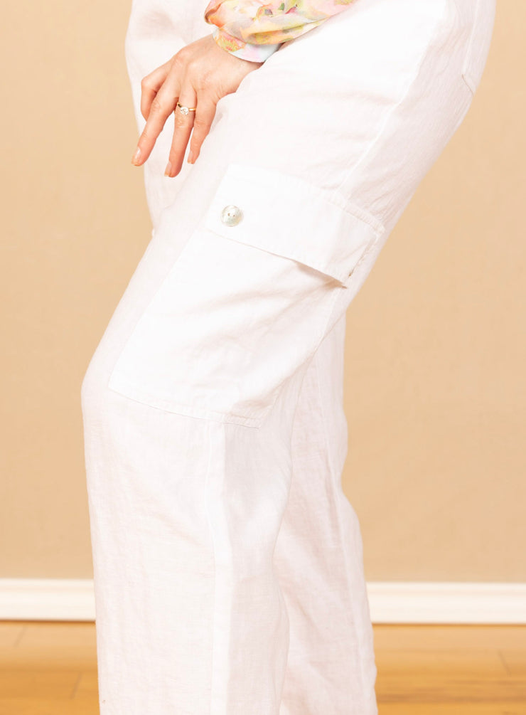 Pleated Cargo Trousers White