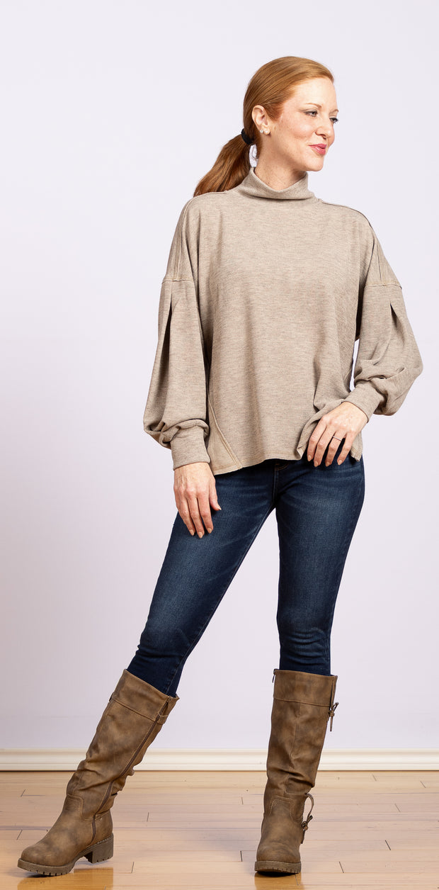 Pleated Sleeve Pullover Khaki