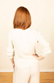 Long Sleeve Shirred Raglan Shirt Ivory Grey