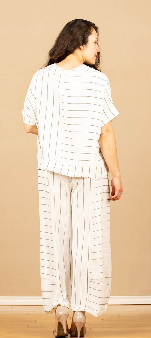 Mix Media Stripe Pants White