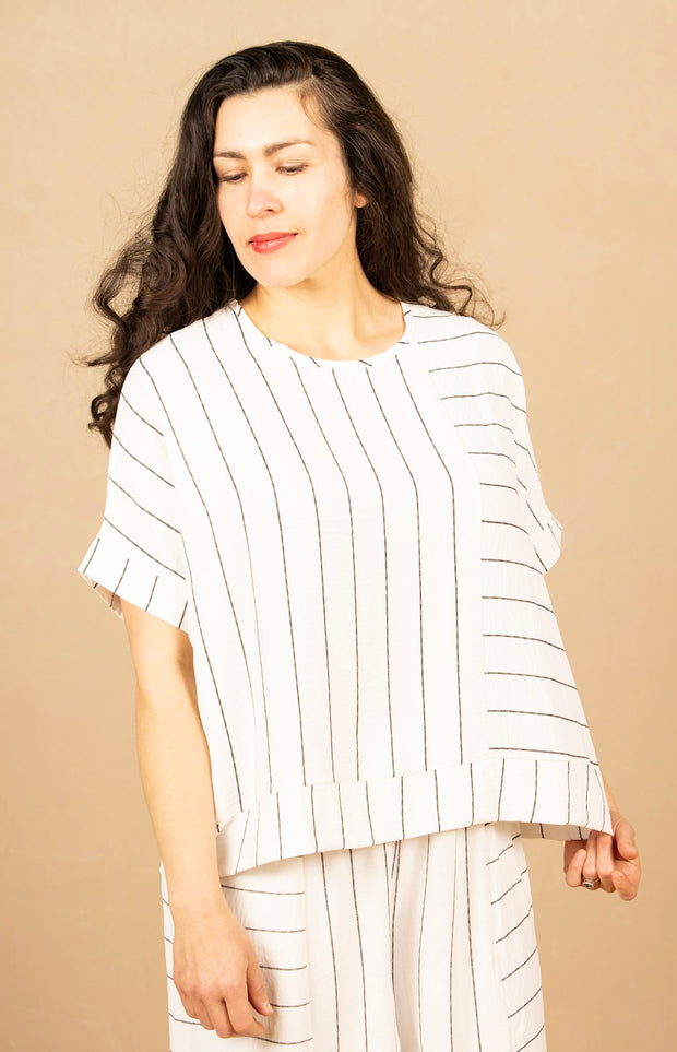 Mix Media Stripe Tunic White