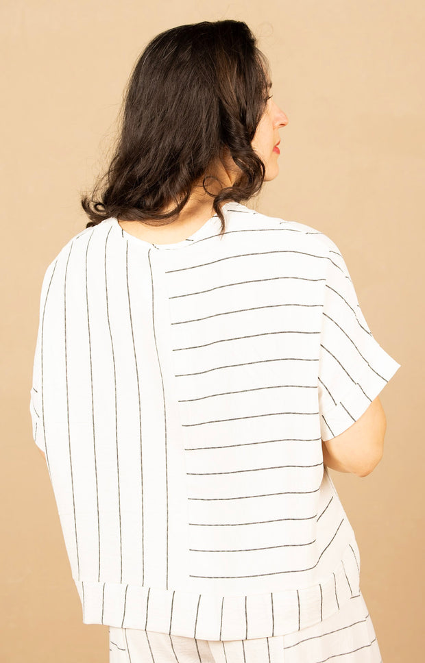 Mix Media Stripe Tunic White