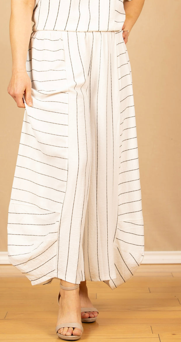 Mix Media Stripe Pants White