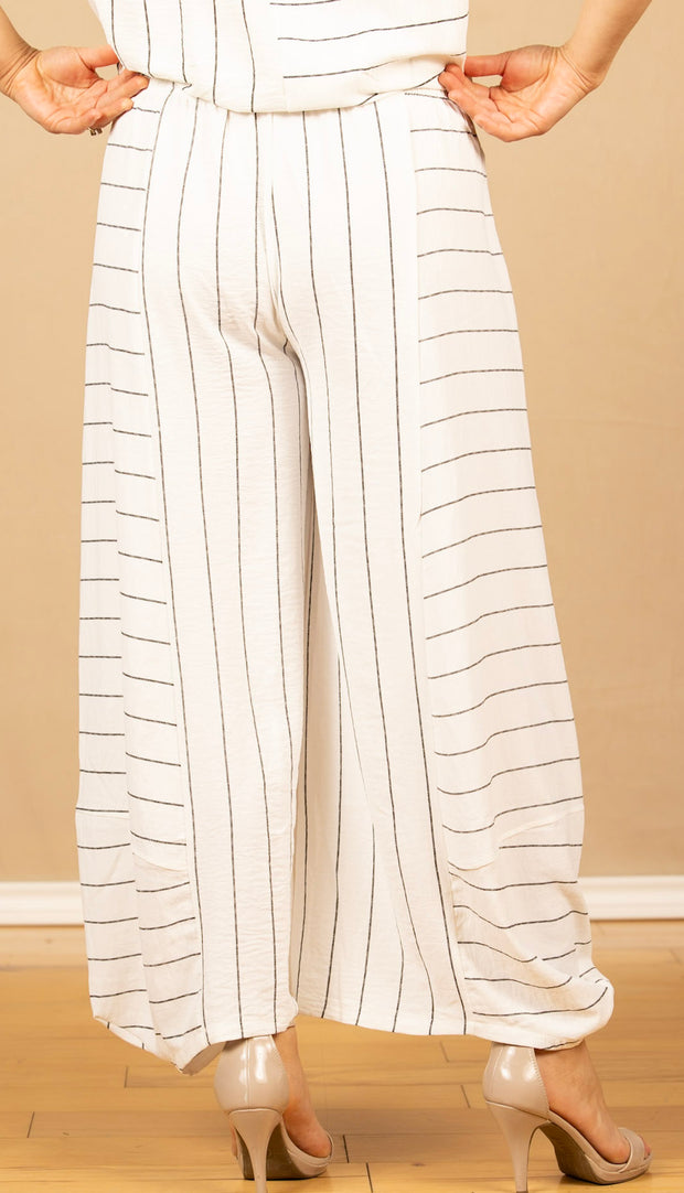 Mix Media Stripe Pants White