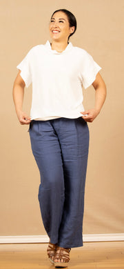 Pleated Wide Leg Ankle Pant Antique Indigo