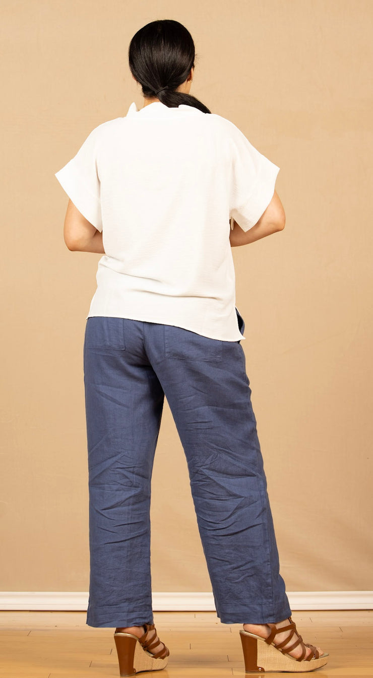 Pleated Wide Leg Ankle Pant Antique Indigo