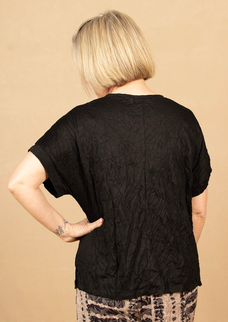 Crinkle Solid Dolman Sleeve Black