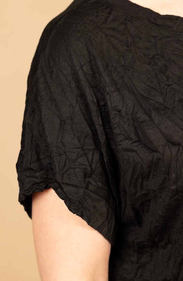 Crinkle Solid Dolman Sleeve Black