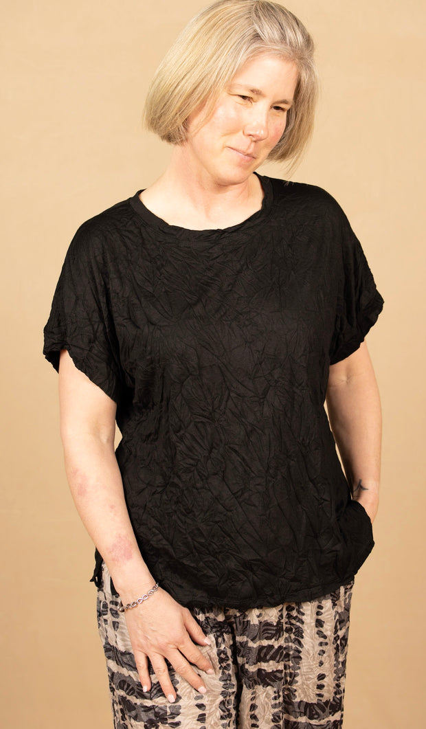 Crinkle Solid Dolman Sleeve Black