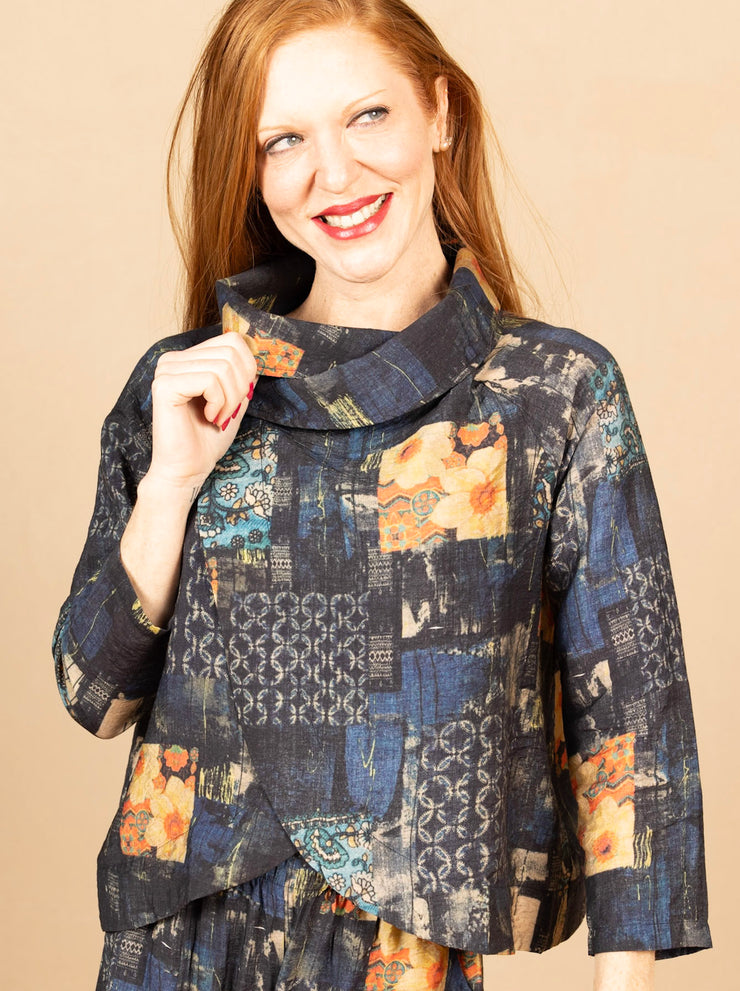 One Button Jacket Navy Print