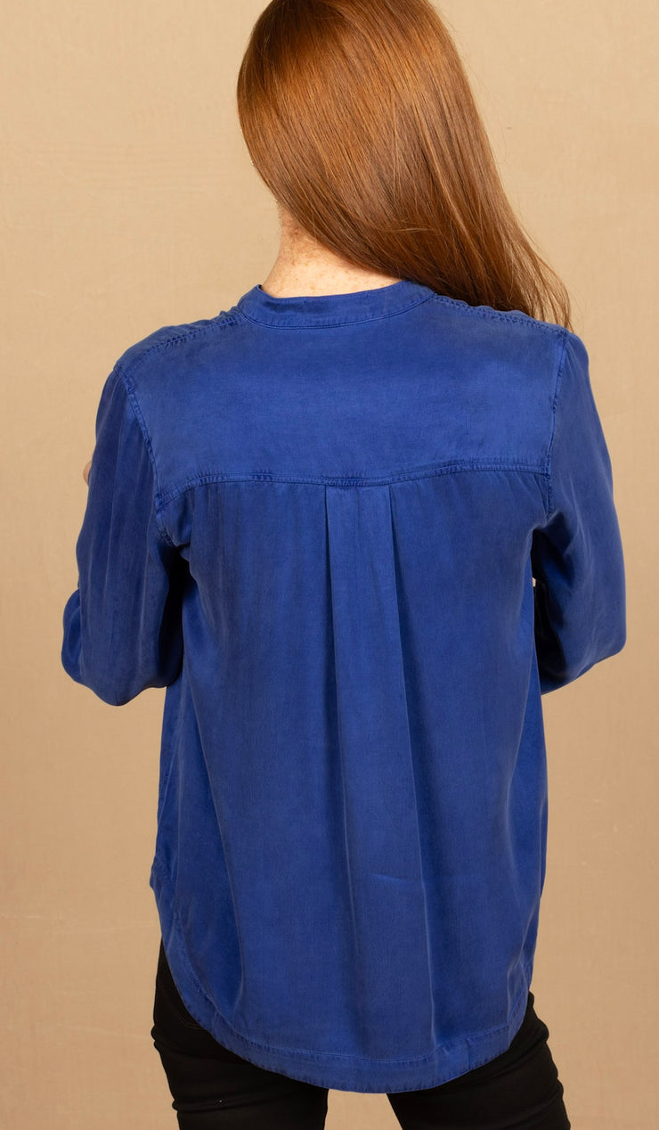 Mandarin Collar Button Down Rich Cobalt